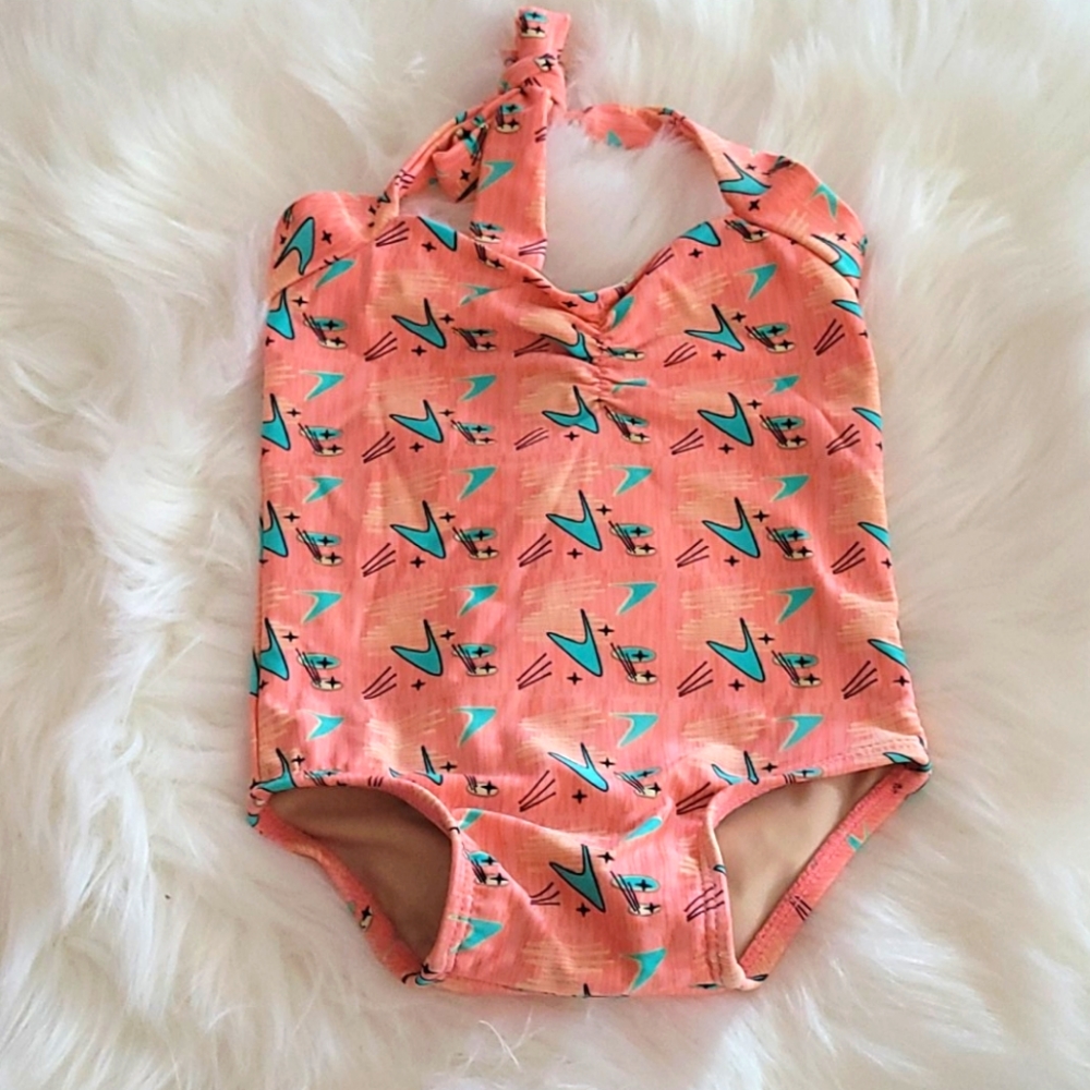 Red dolly swimsuit retro print peach 🍑 6/9 mon